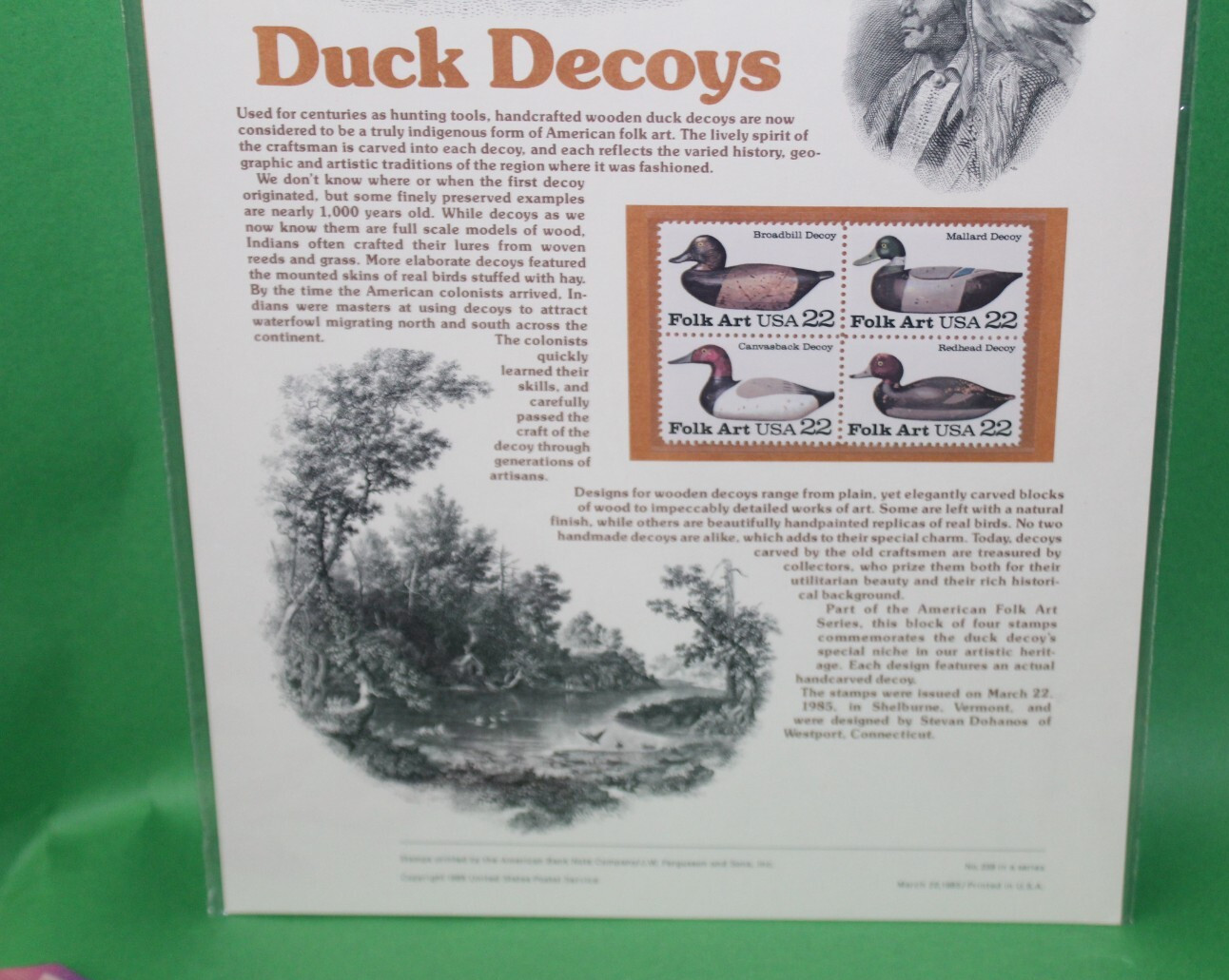 American Commemoratives Duck Decoys USPS Stamps Panel 239 March 22, 1985