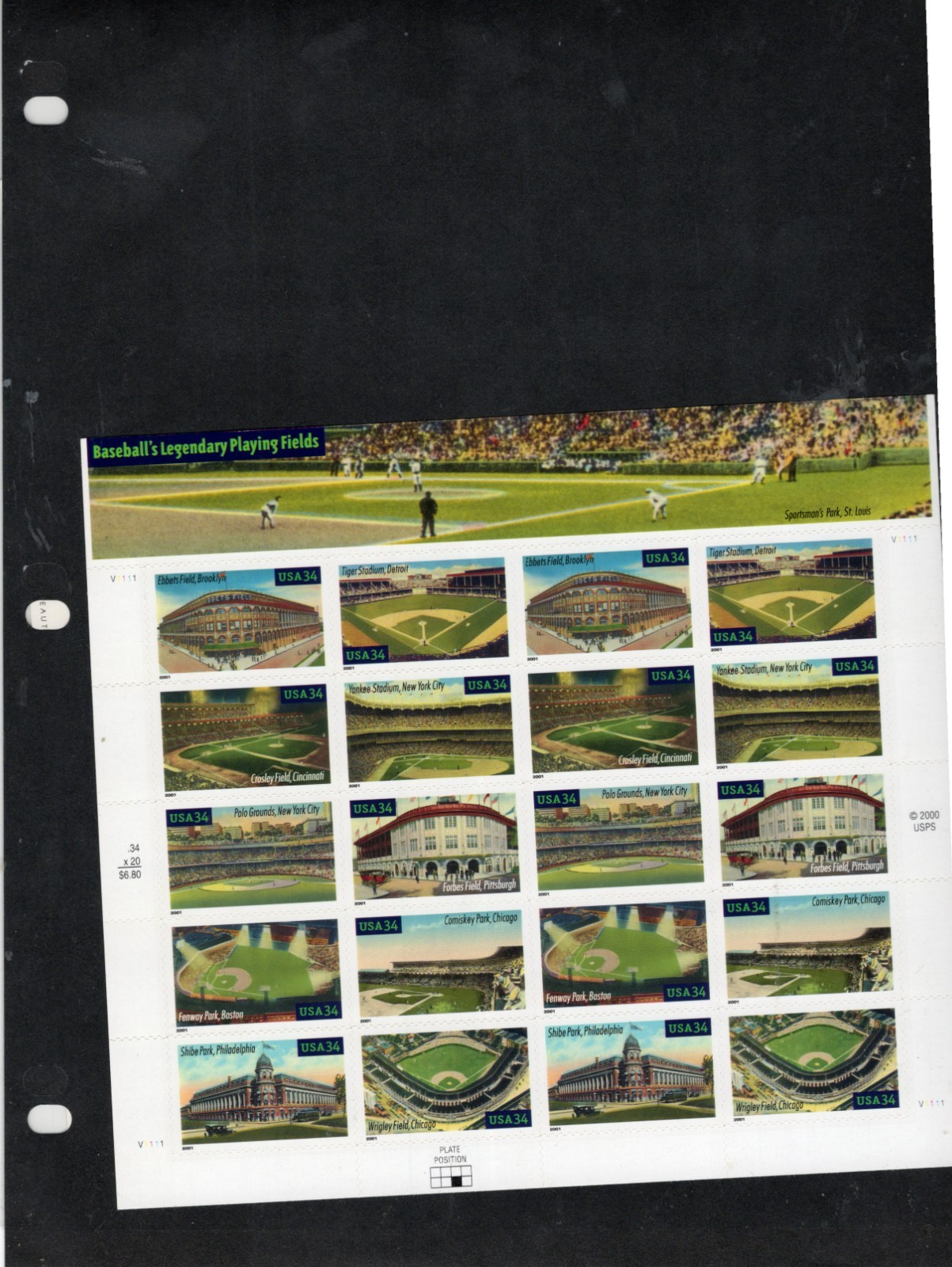 US Postage stamps Baseball’s Legendary Playing Fields 33c 20 stamps