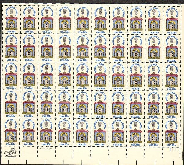 United States 18¢ Savings & Loans #1911 MNH Full Sheet FACE VALUE