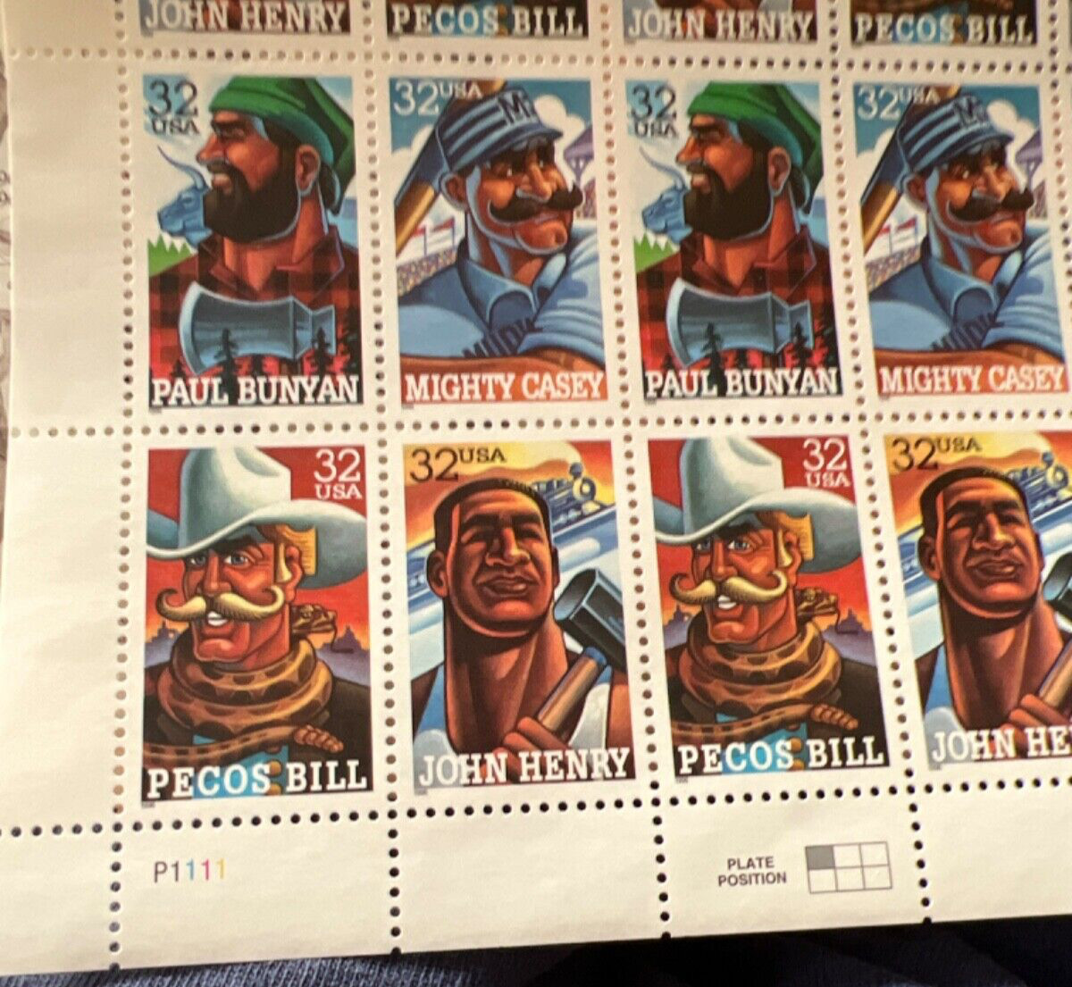 See Photos. Scott #3086A FOLK HEROES (Pecos Bill, Paul Bunyan) Sheet of 20 Stamp