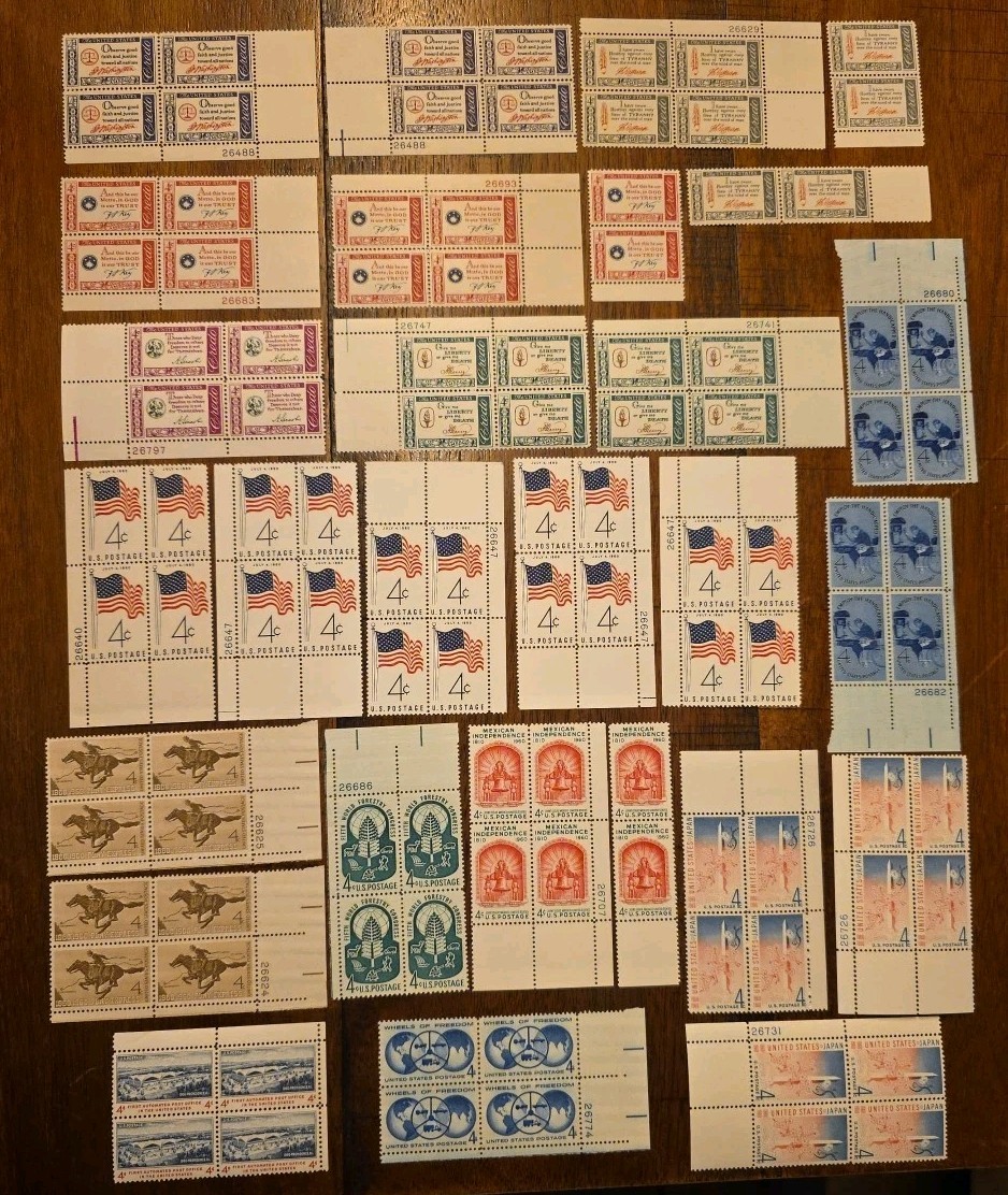 Lot of U.S. Vintage Mint Stamp Blocks – Flags, Pony Express, Airmail U