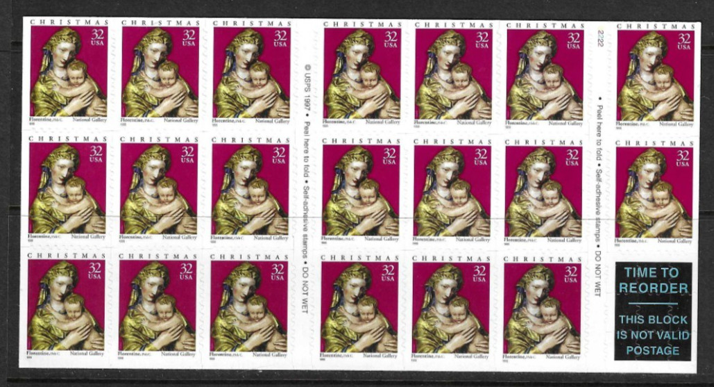 USA SC # 3244a Madonna And Child , Pane of 20 + Label . MNH