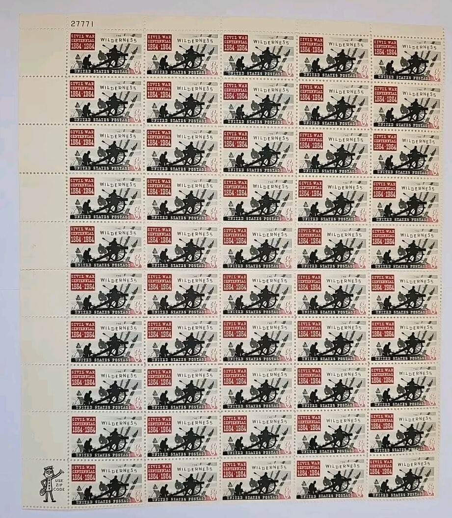 Stamp US Postage 5c 5 Cent Sheet OF 50 Stamps Civil War 1864-1964 The Wilderness