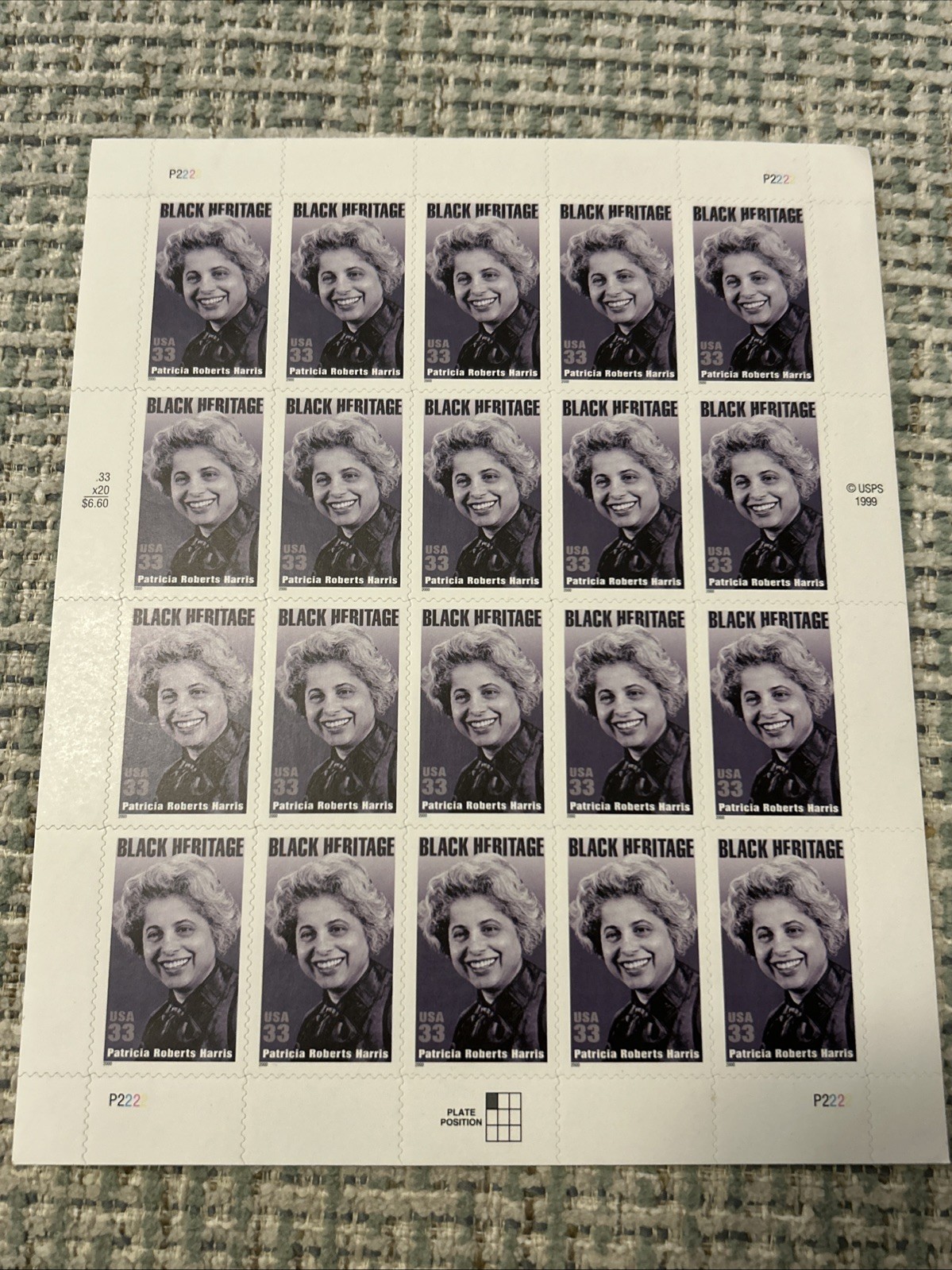 VTG US 2000 SC 3371 33c Black Heritage, Patricia Roberts Harris, Sheet of 20