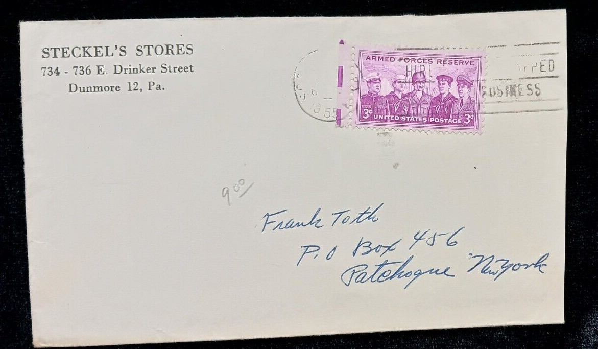 STECKEL’S STORE Drinker St Dunmore Pa. 1955 Vintage postage history 3 cents