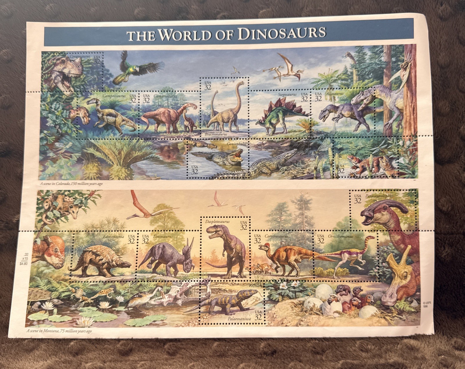 THE WORLD OF DINOSAURS SET OF 15 32 CENTS USPS STAMPS page