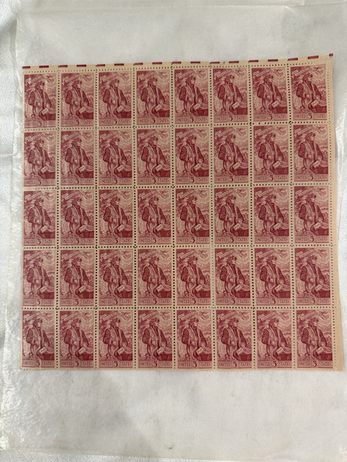 US SCOTT 1268 PANE OF 40 DANTE 100TH ANNIVERSARY STAMPS 5 CENTS FACE MNH