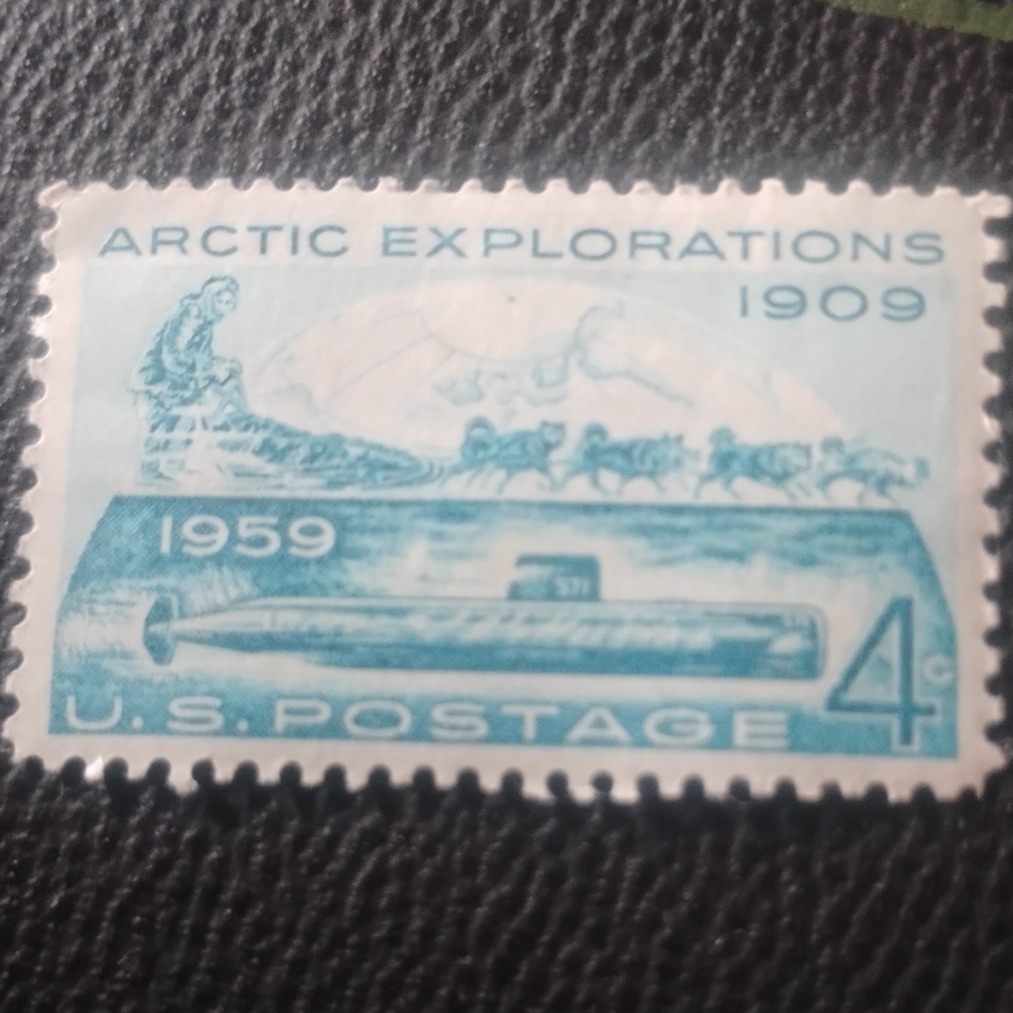 Arctic Explorations 4 Cent US Postage Stamp Blue White Submarine Used