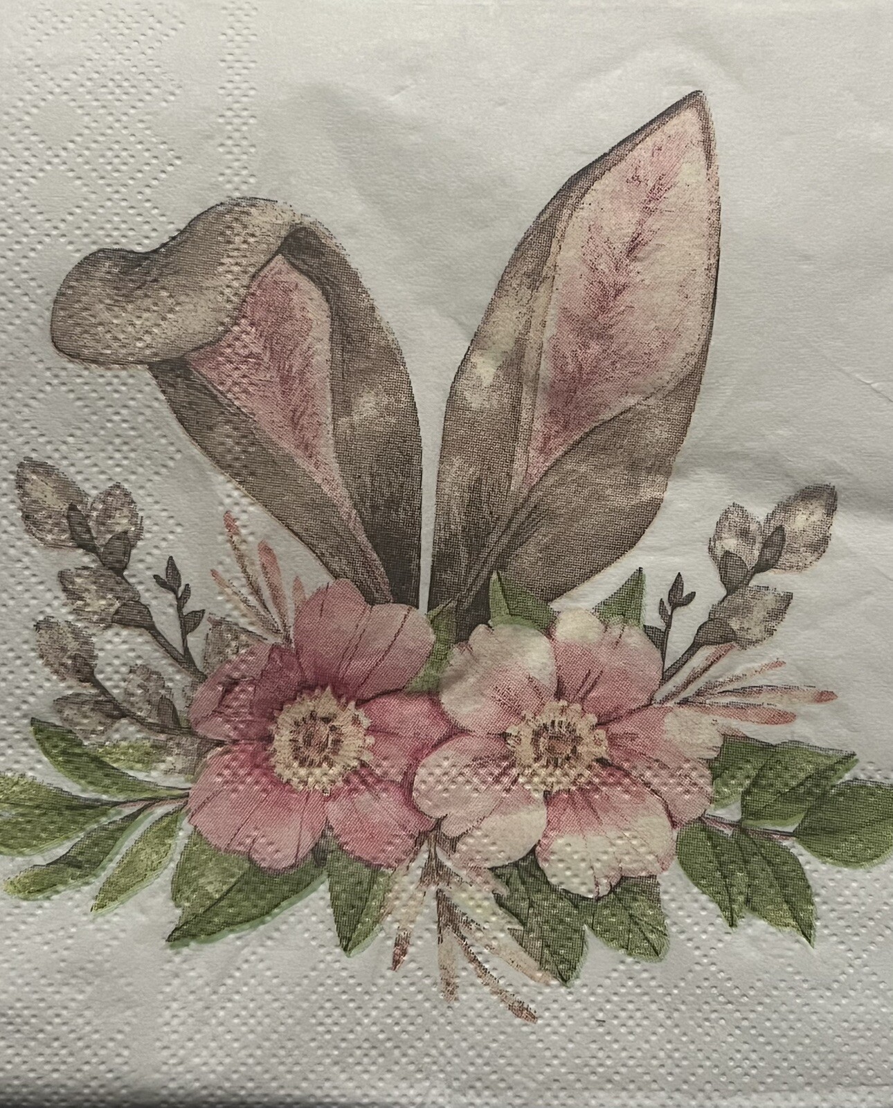 TWO Paper LUNCHEON Decoupage Art Craft Napkins – EASTER BUNNY RABBIT Ears/flower