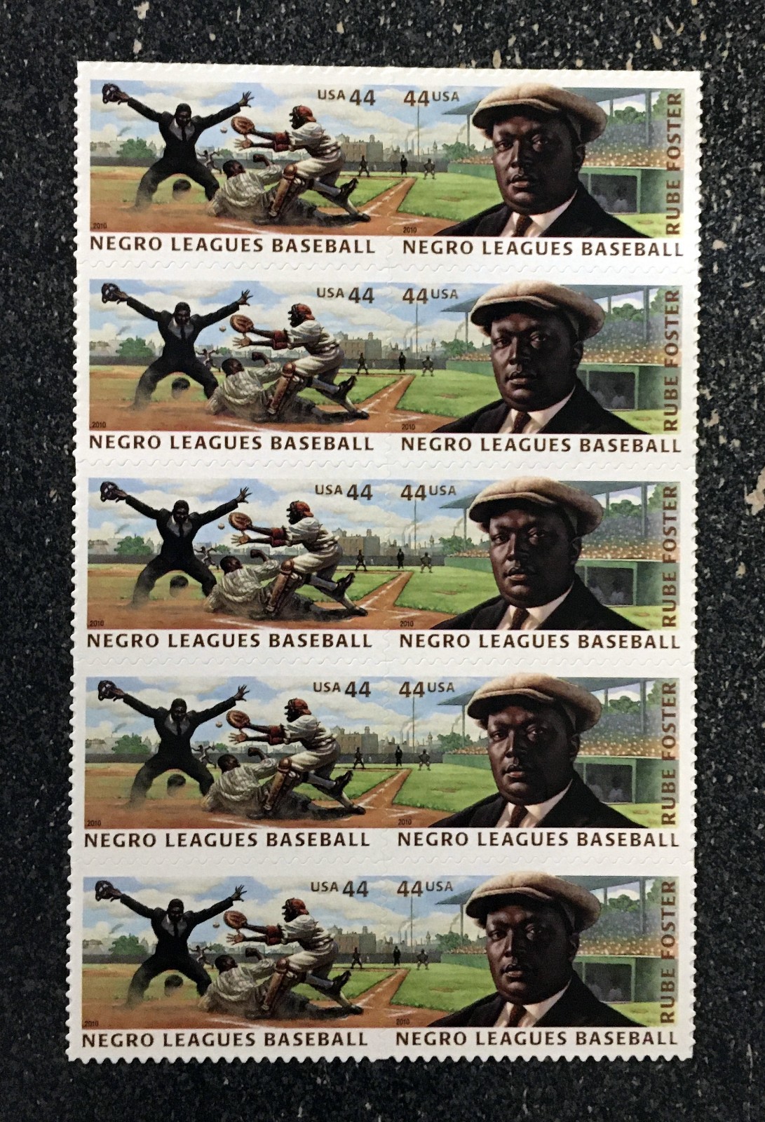 2010USA #4465-4466 44c Negro League Baseball – Block of 10 From Sheet – Mint NH