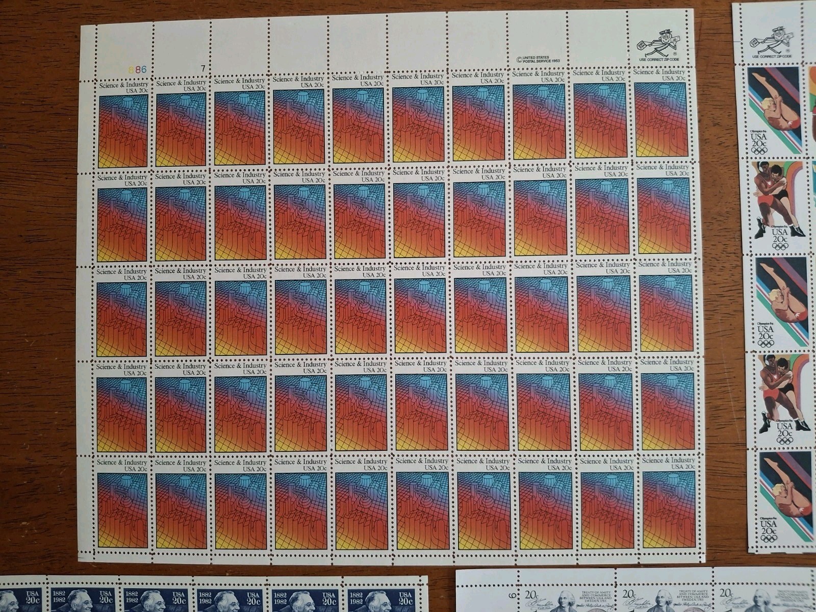 Five (5) Sheets 246 Stamps of Assorted Mixed Designs of 20¢ US Postage Stamp 6