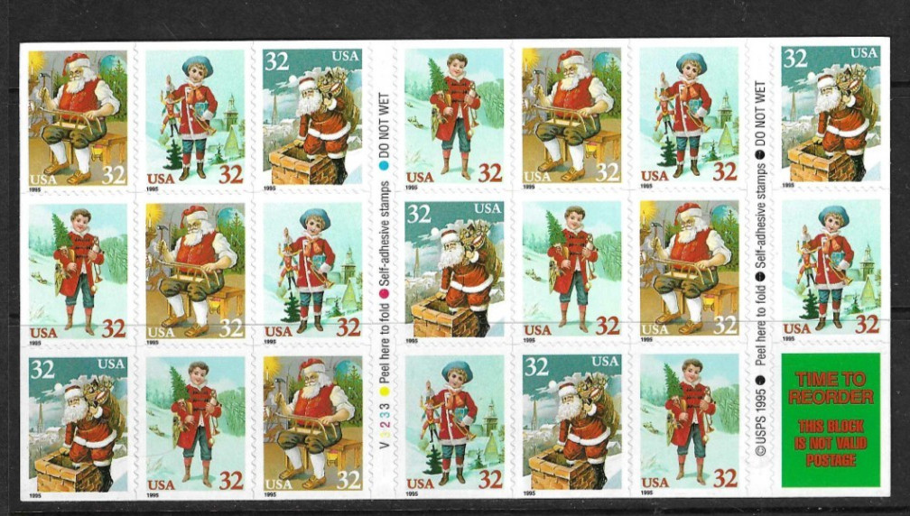 USA SC # 3011a Christmas 1995 / Pane of 20 + Label . MNH