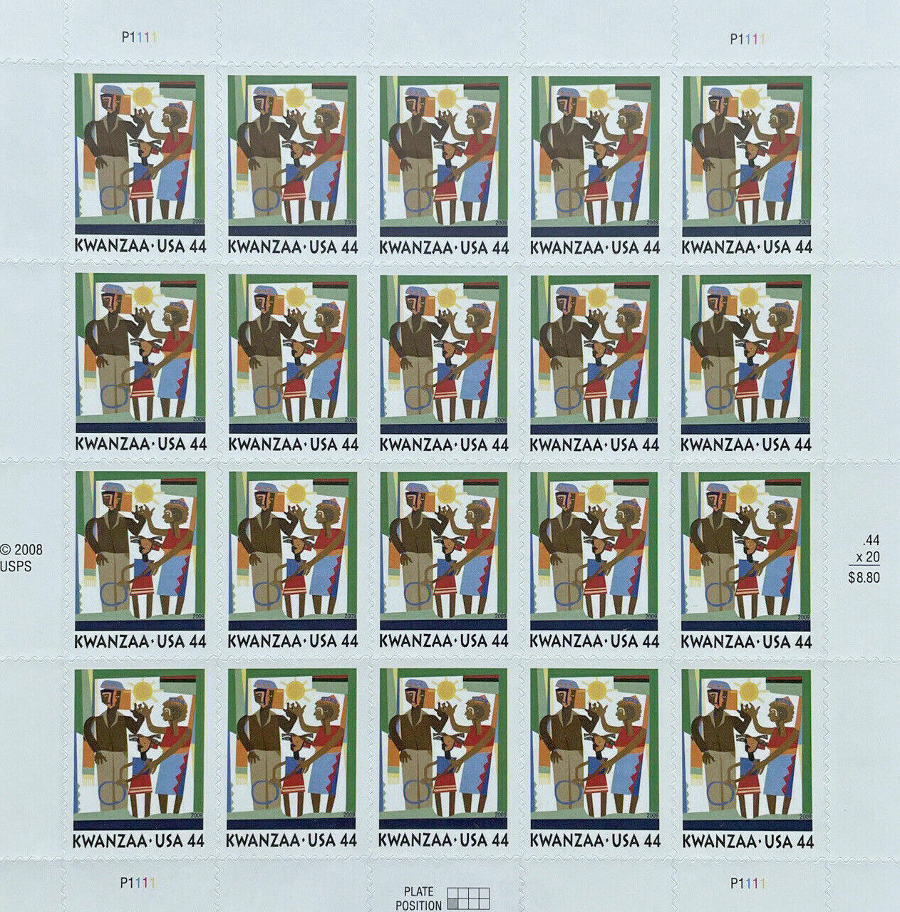 Three Panes x 20 = 60 of KWANZAA 44¢ African-American Holiday US Stamps USA 4434