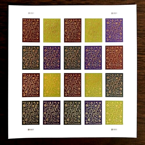 1 SHEET OF 20 “THANK YOU” FOREVER STAMPS
