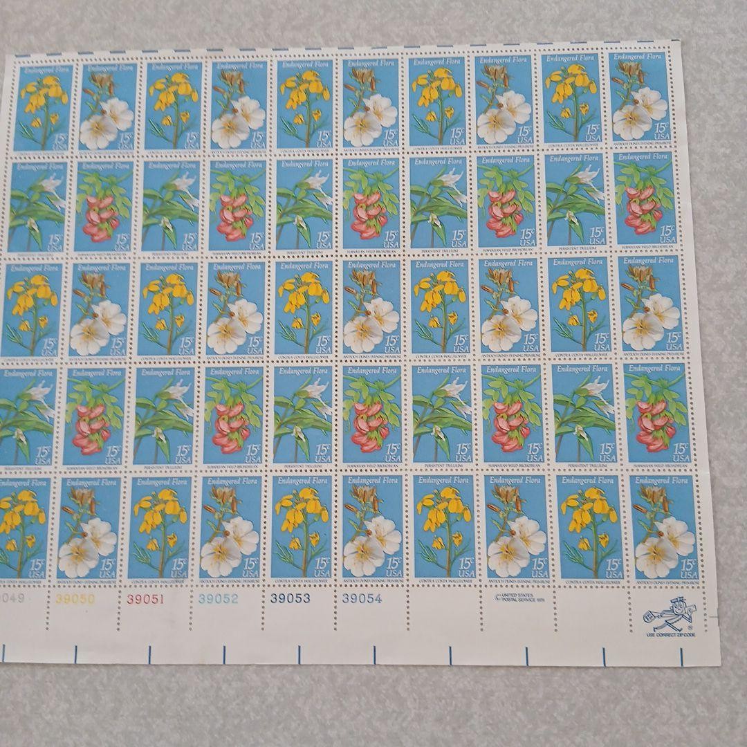 Foreign stamps, USA, Endangered Plants stamps full sheet, 1979, 15 cents, 50
