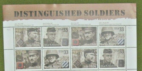 Four Sheets x 20 = 80 of DISTINGUISHED SOLDIERS 33¢ US Stamps USA Sc # 3393-3396