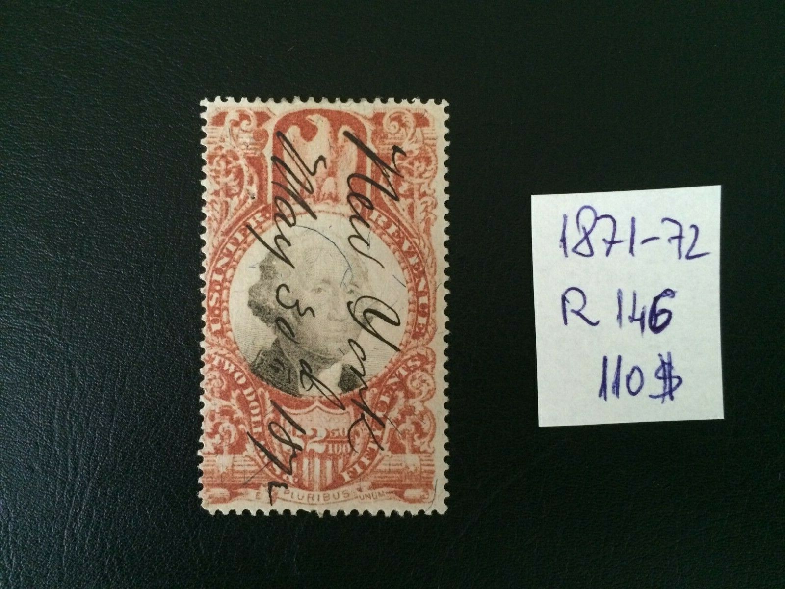 United States revenue stamps 1872, 2.5$ Red Perf Scott #R146 MH NG Rare
