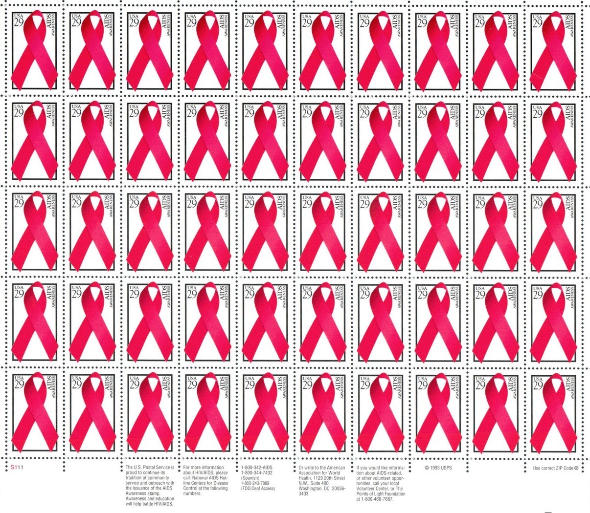United States 29¢ AIDS Awareness Postage Stamp #2806 Full Sheet