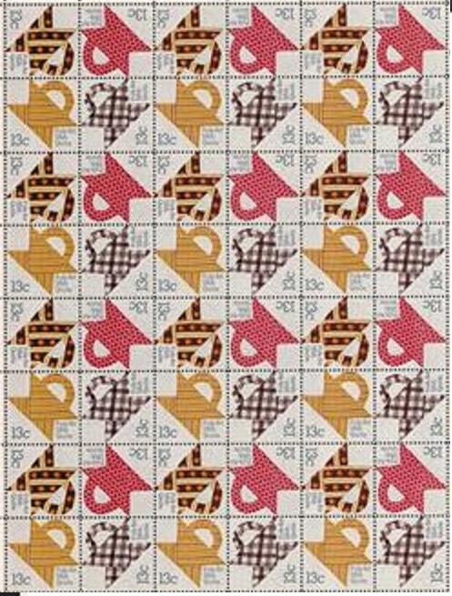 QUILTS FOLK ART—Page of 48 collectible 1978 Stamps–FREE SHIPPING