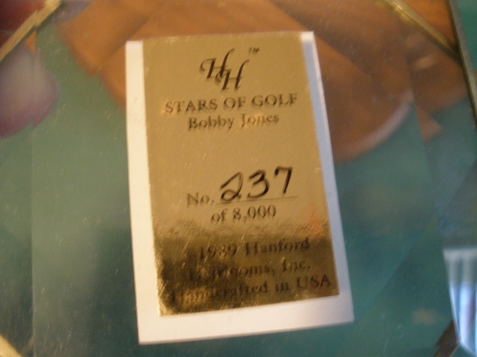 HANFORD HEIRLOOMS Bobby Jones golfer-18cents Stamp on Walnut Hanger 237/8000