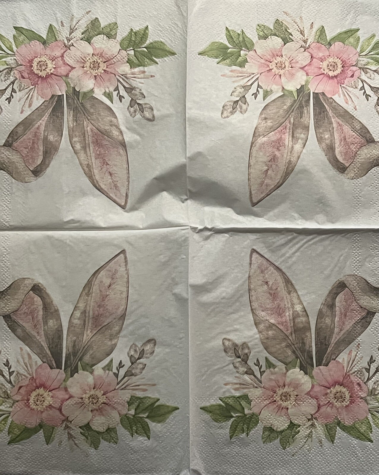 TWO Paper LUNCHEON Decoupage Art Craft Napkins – EASTER BUNNY RABBIT Ears/flower