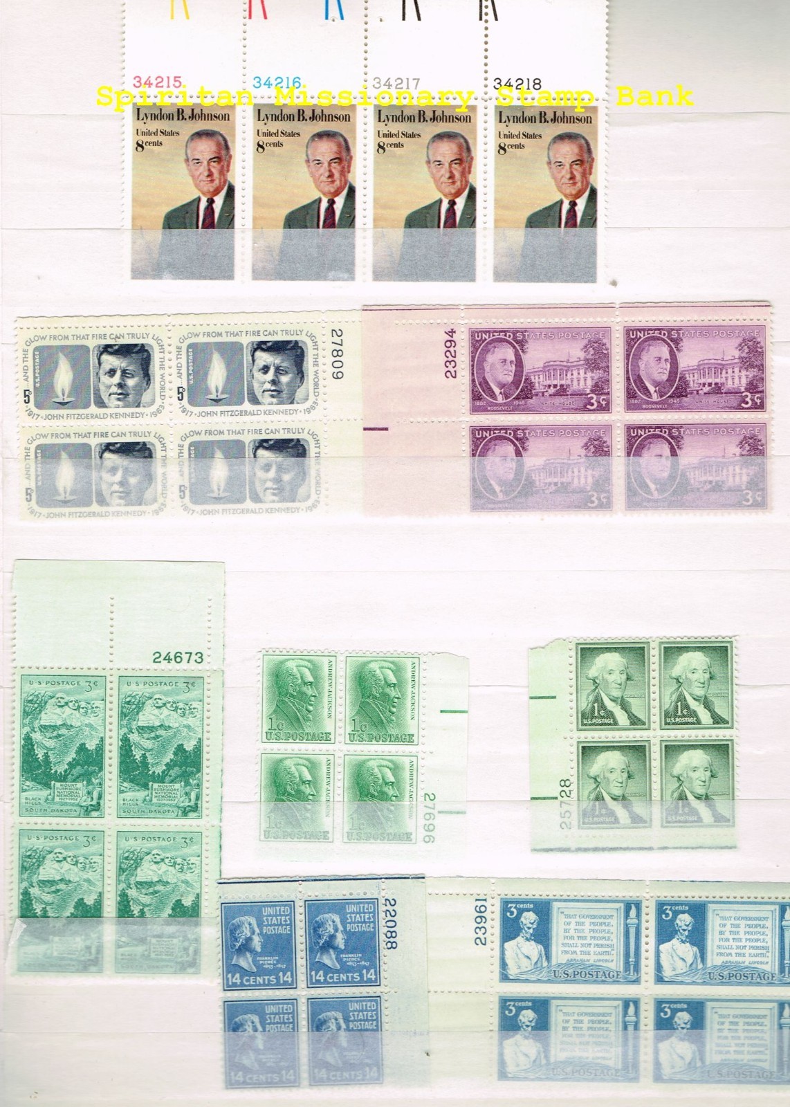President Plate Block Stamps: 8 Mint 32 US Postage (12-283)