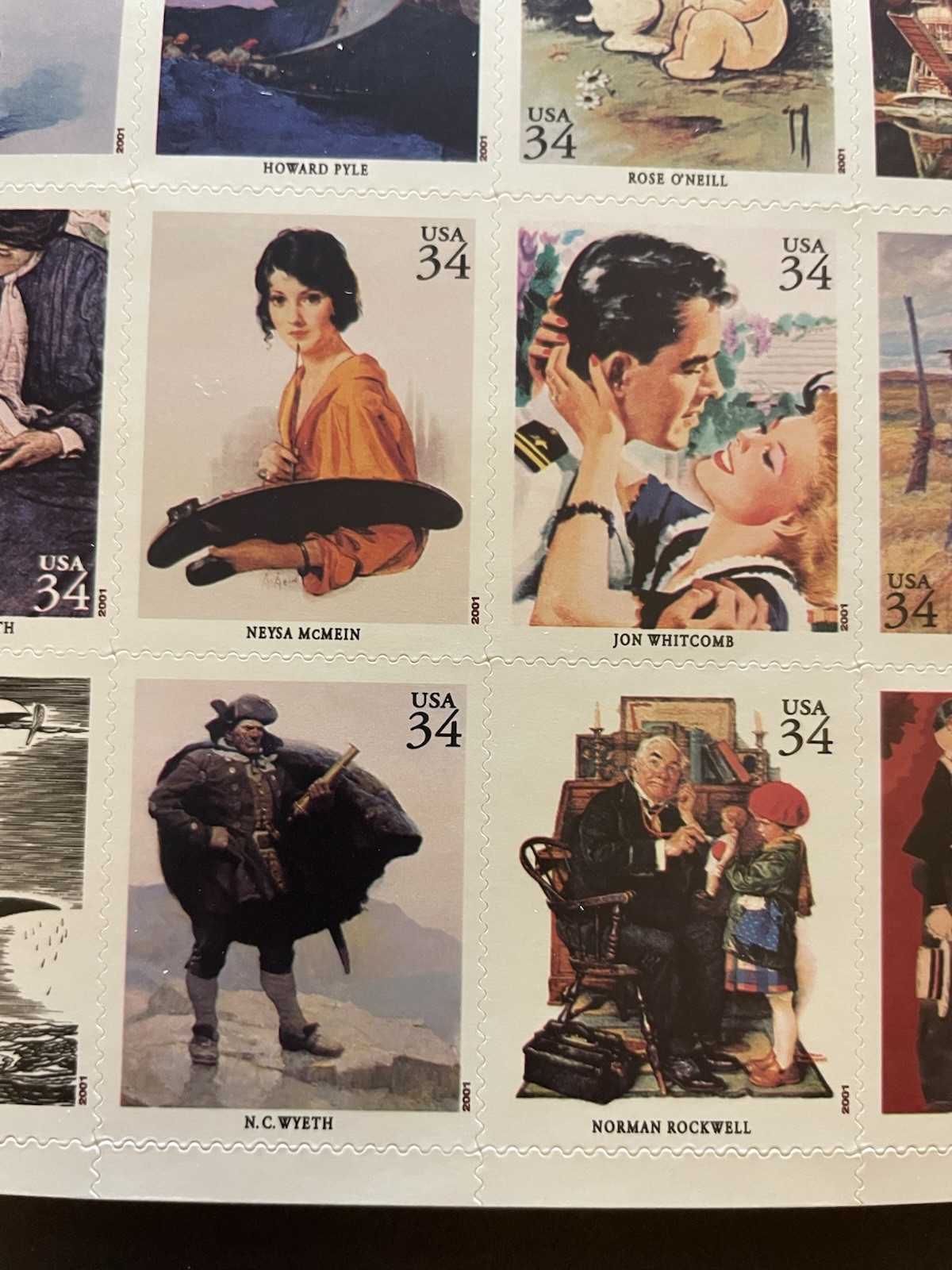 USA 34 Cent AMERICAN ILLUSTRATORS Postage Stamps, Full Sheet of 20