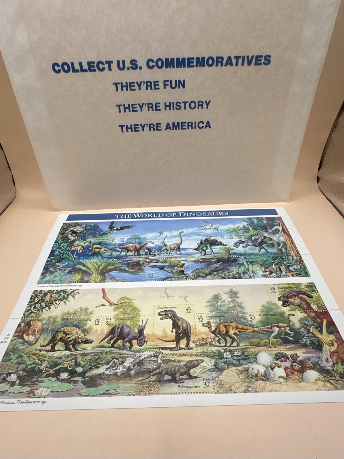 Full Sheet of 15 THE WORLD OF DINOSAURS 32¢ US Postage Stamps USA Mint Unhinged