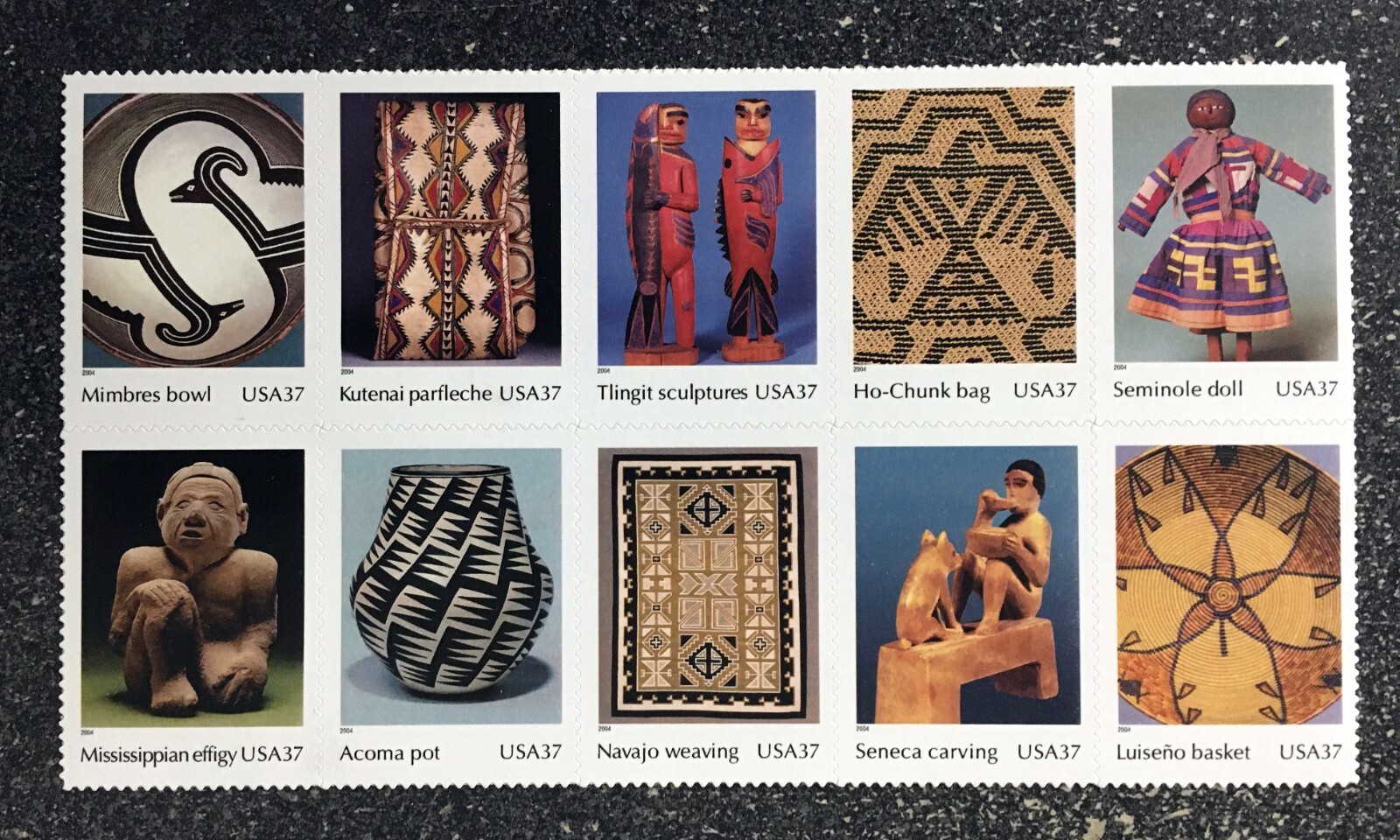 USA2004 #3873 37c Art of the American Indian – Block of 10 From Sheet Mint NH