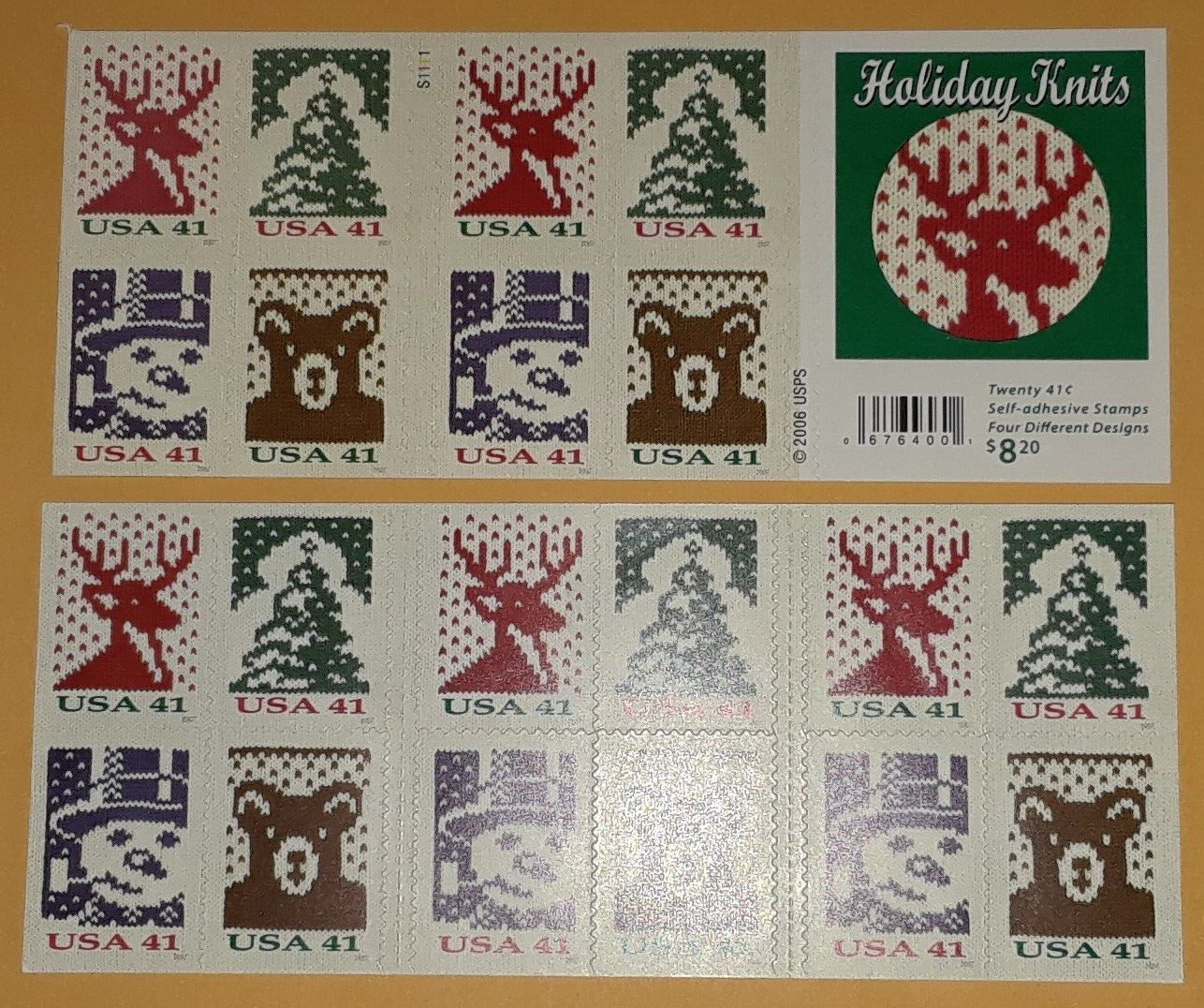 Three Booklets x 20 = 60 Of CHRISTMAS KNITS 41¢ US Postage Stamps. Sc 4211-4214