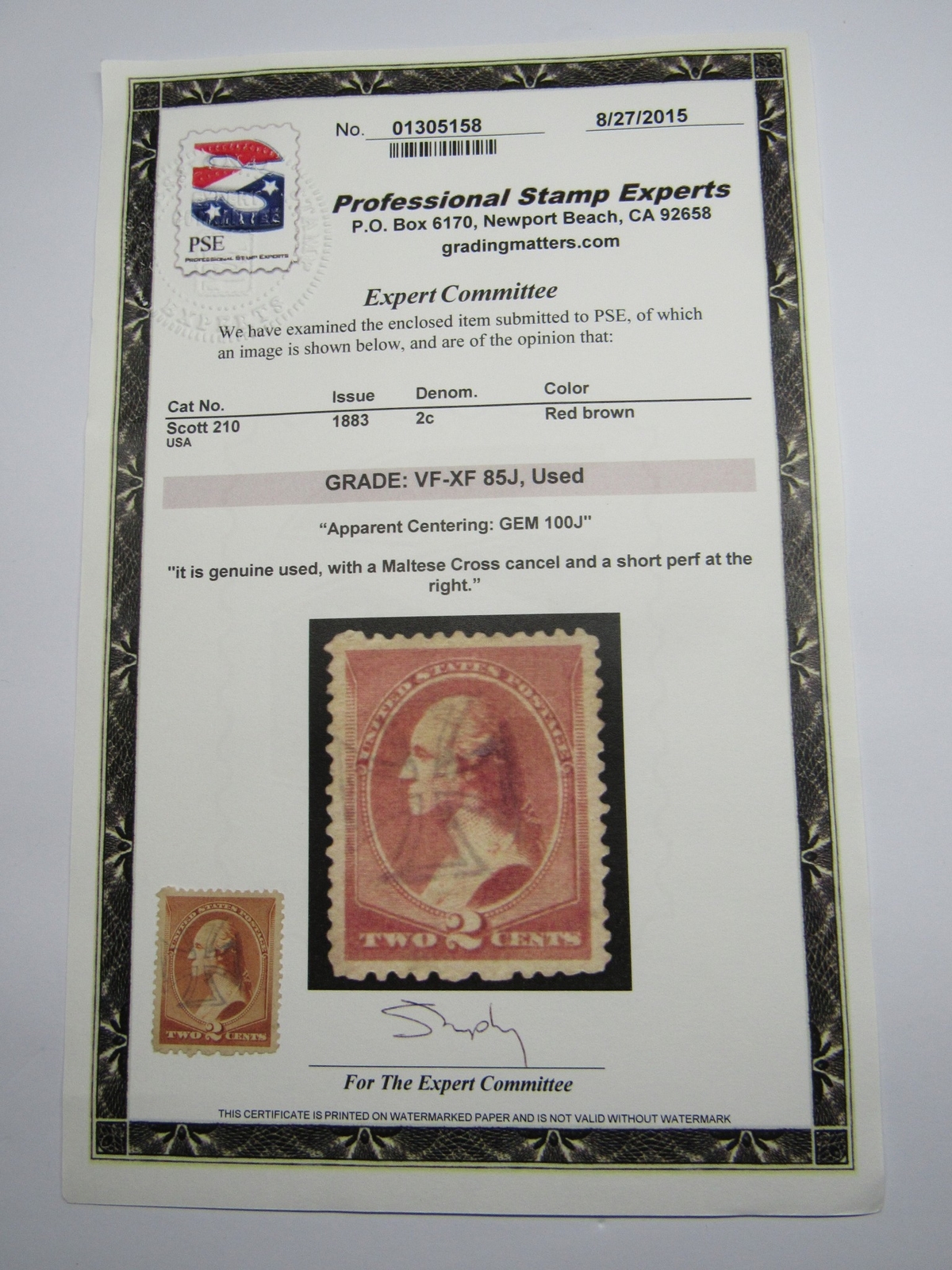PSE Certified Stamp! 1883 U.S. POSTAGE 2¢ “GEM 85J” Stamp STP-25-IB