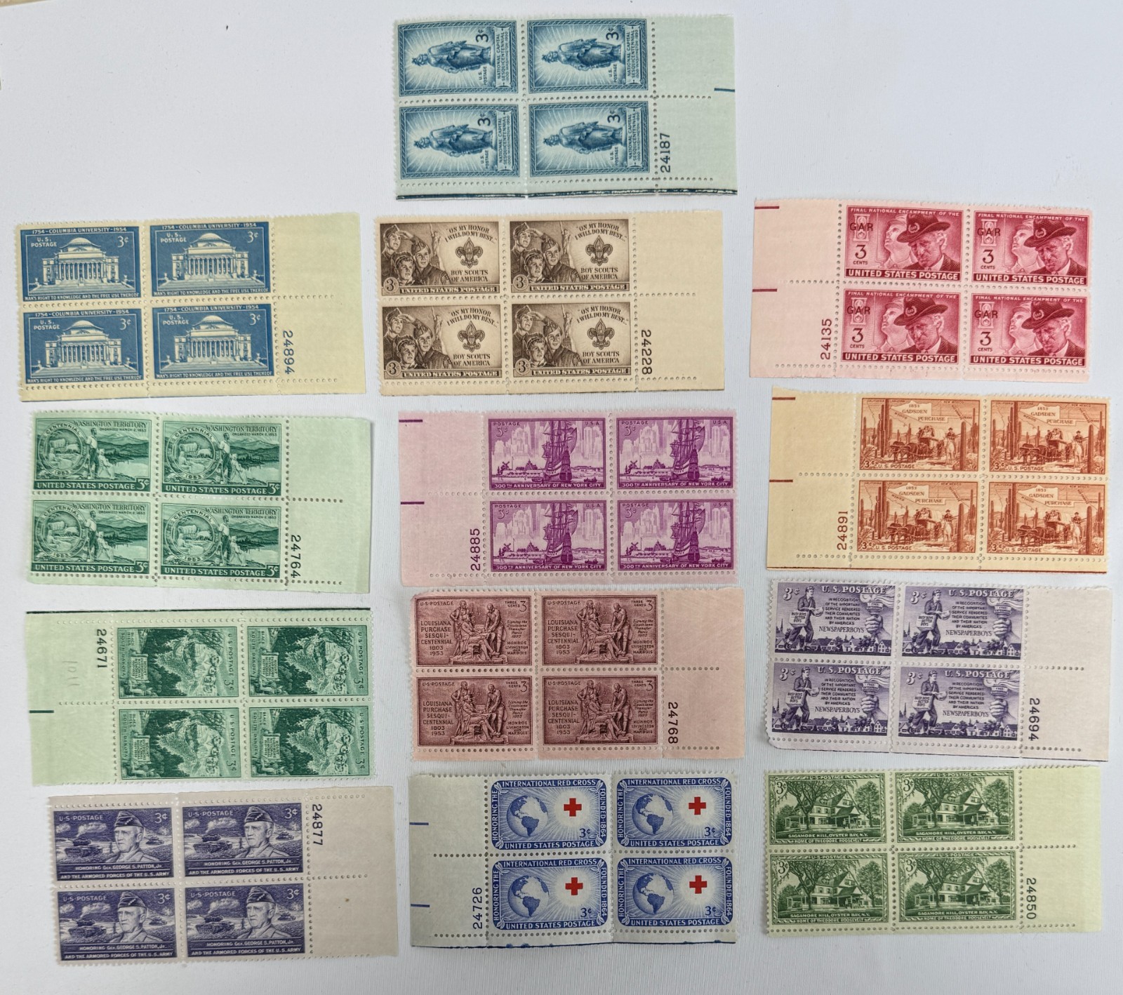1953 US Commemorative Plate Block Collection MNH Scouts History Americana