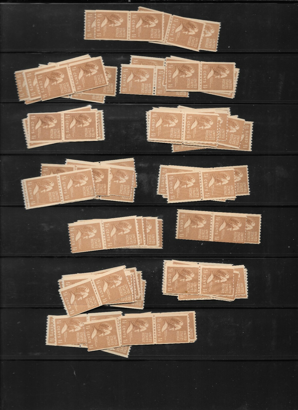 SC#849 (100) JOINT LINE PAIRS / ALSO 65 STRIPS OF 4 AND 5 MINT-OG-NH PRISTINE