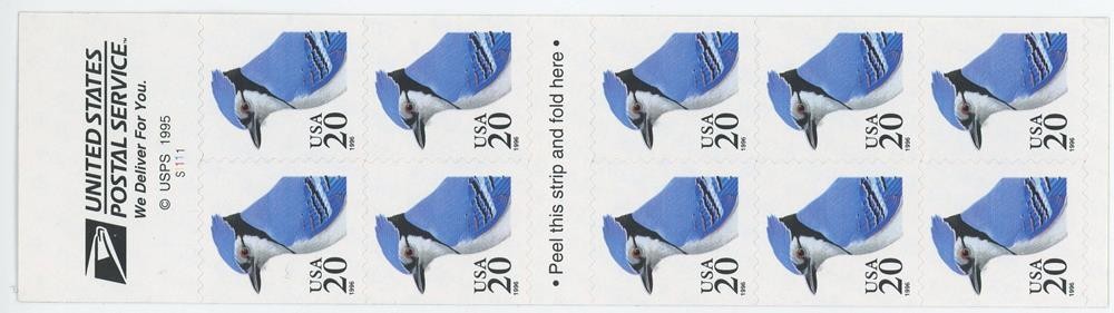 US SCOTT 3048a BOOKLET OF 10 BLUE JAY STAMPS 20 CENT FACE MNH