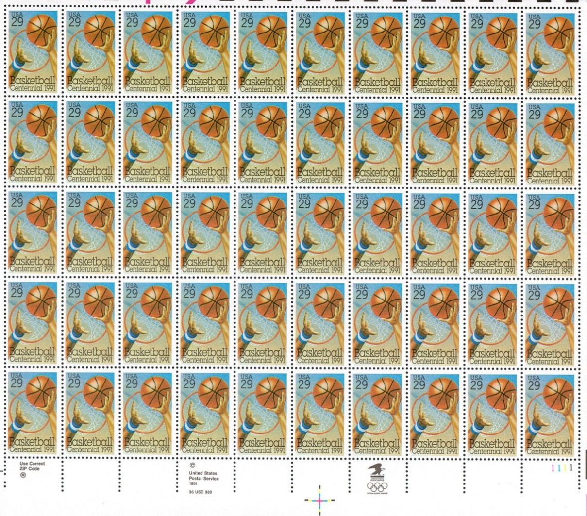 United States 29¢ Basketball Centennial Postage Stamp #2560 MNH Full Sheet