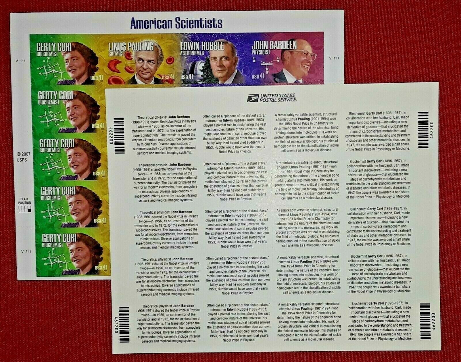 Three Sheets x 20 = 60 Of AMERICAN SCIENTISTS 41¢ US Postage Stamps # 4224-4227