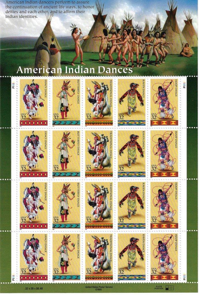 US SCOTT 3072 – 76 SHEET OF 20 AMERICAN INDIANS DANCE 32 CENTS FACE MNH