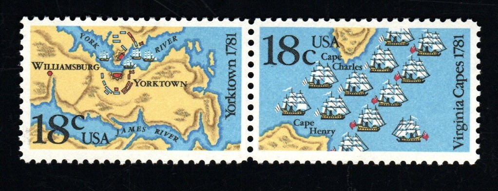 US Stamps – 18¢ Battle of Yorktown – Strip of two stamps (SC# 1937-1938) MNH