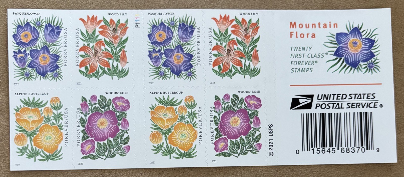 Sheet of 20 Self-adhesive USPS 1st Class Forever Stamps – Mountain Flora! NEW