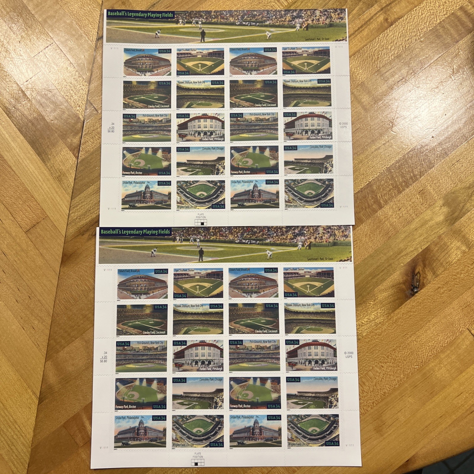 Two x 20 = 40 of BASEBALL’S LEGENDARY PLAYING FIELDS 34¢ US Stamps USA 3510-3519