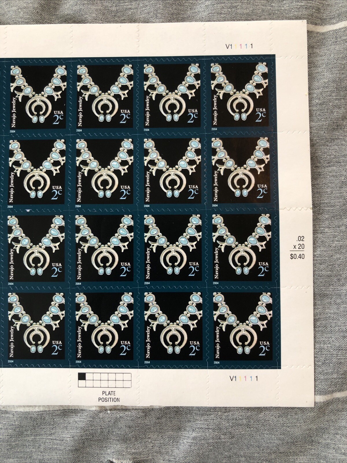 USA 2006 NAVAJO JEWELRY {NECKLACE} 20 STAMP 2 CENT EACH SCOTT 3751 MNH