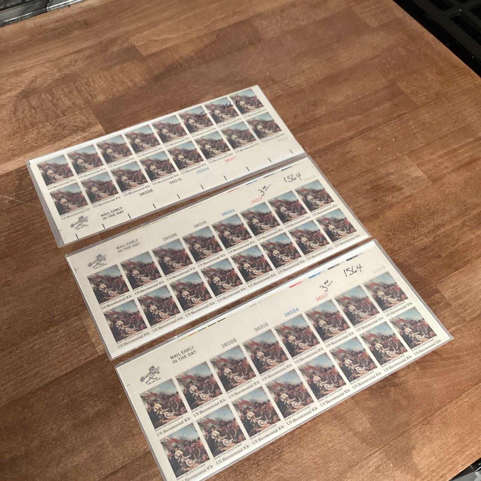 Lot of 3 – Block of 16 BUNKER HILL US BICENTENNIAL Stamps 10 Cent US Scott 1564
