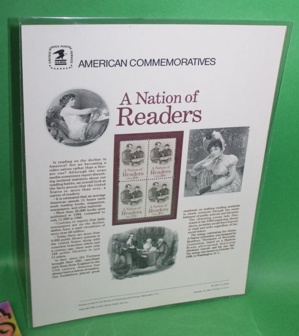 American Commemoratives A Nation Of Readers USPS Stamp Panel 234 October 16 1984