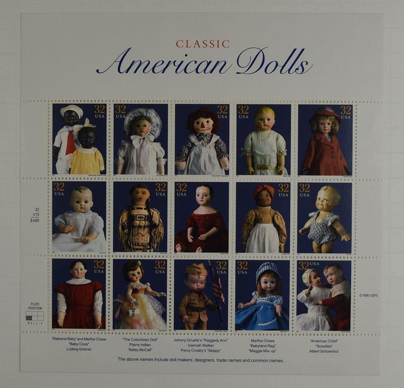 US SCOTT 3151 PANE OF 15 CLASSIC AMERICAN DOLLS 32 CENTS FACE MNH