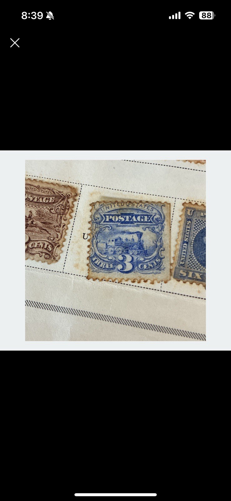 US Postage Stamp #114, 3 Cent Locomotive , Grill Present. P12, 1869