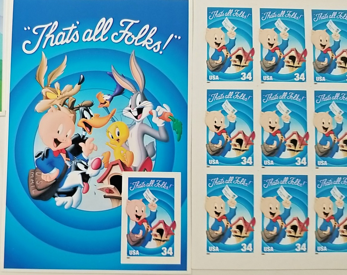 Lot of 60 Stamps – 5 Booklets Single Pages & Singles Bugs Bunny Set Looney Tunes