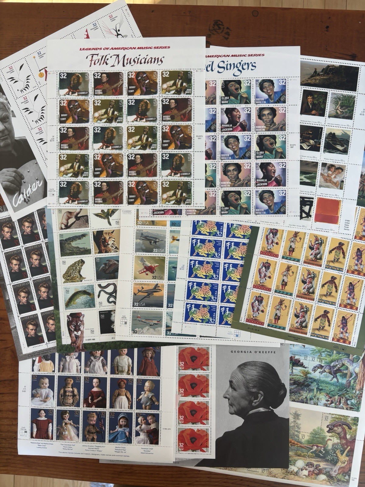 5 Sheets Colorful Assorted Mixed Design 32-37¢ US Postage Stamps, Never Expire