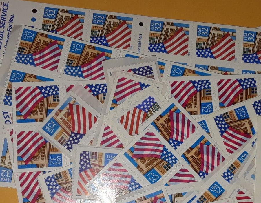 Unused 70 of Strips & Singles of 32¢ Flag Over Porch US Postage Stamps FV $22.40