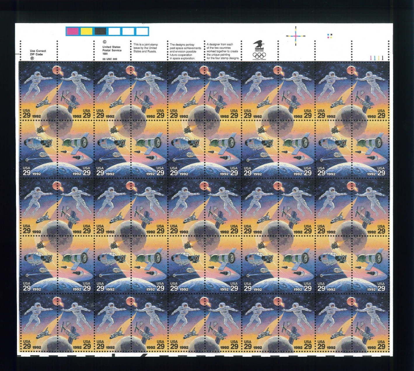 United States 29¢ Space Accomplishments NASA Postage Stamp #2631-34 Full Sheet