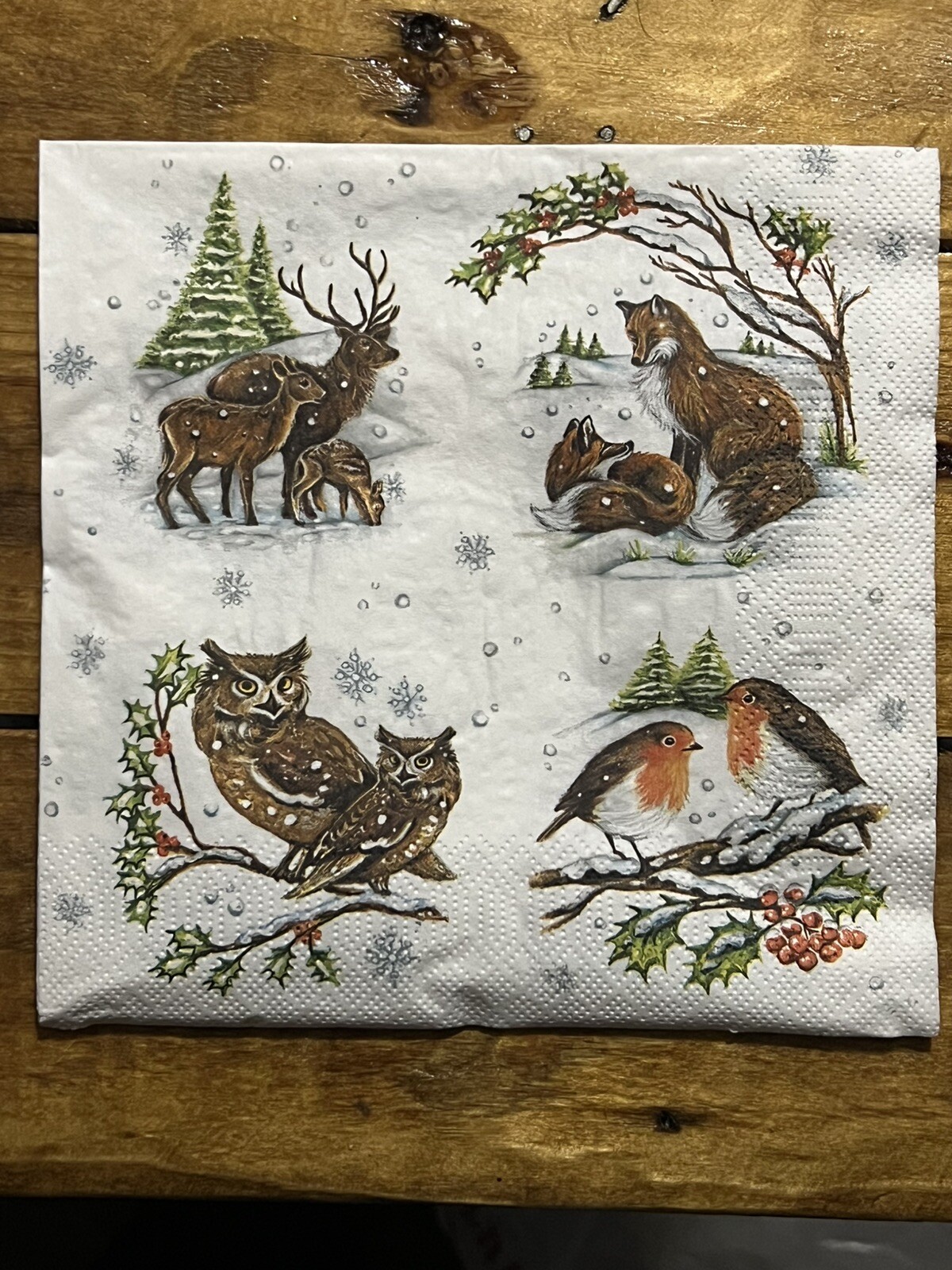 TWO Individual Decoupage Paper Lunch Napkin 3-Ply Deer Penquins, Rabbits Animal